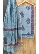 Cotton Sky Blue Casual Wear Printed Dress Material